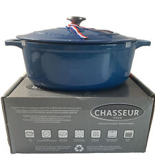 Blue Enameled Cast-Iron Oval Dutch Oven 5.25 Qt Chasseur 29cm Casserole picture