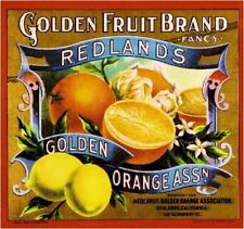 Golden Fruit Oranges Redlands San Bernardino Citrus Fruit Crate Label Art Print picture