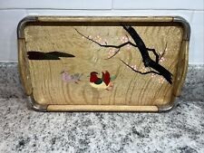 Vintage Wooden Tray Hand Painted Asian Duck Chicken Flowers ￼14 1/4” X 8 1/2” picture