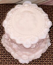 Vintage Fostoria Pink Milk Glass Jenny Lind Cameo & Rose Powder Puff Box Lid 3