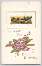 Postcard Embossed Birthday Greetings Flowers picture