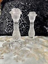 Pair Of Frosted Candelabra Candlestick - Fostoria picture