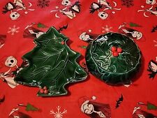 Vintage LEFTON Christmas Candy or Sauce Dish, Holly Berry, with Lid & Candy Tray picture