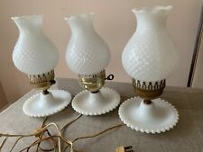 3 Vintage milk glass hobnail table desk Lamps with shades 11
