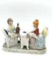 Vintage Dresden Porcelain Lace Figurine Victorian Couple Playing Piano & Violin picture