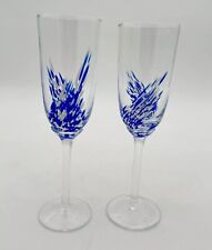 2 Vtg Confetti Murano Art Glass Champagne Toasting Flutes Glasses 1 Signed Rare picture
