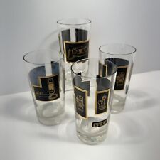 Vintage MCM Set of 4 Glasses HISTORY of TELEPHONE Gold Highball Barware picture