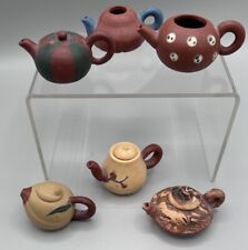 6 Miniature Clay Teapots - Handmade - Chinese Yixing Xishi(?) picture