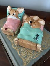 Lot Of (2) Pendelfin Twins Wakey Figurine Turquoise Blanket Pink Pillow England picture