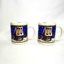 2 Vintage Celebrate The Season Christmas Holiday Winter Mug Cup Collectable picture