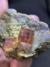 Exquisite natural pink purple multi-layer Phantom window cubic fluorite crystal picture