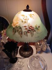 Glynda Turley Vintage Handpainted boho Frosted 14” Glass Lamp Signed 1999 Green picture