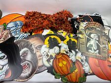 VTG Halloween Die Cut Decorations Jointed Skeleton, Pumpkin, Witch, Zombie picture