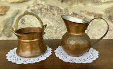 Hammered Small Metal Copper Cauldron Pot & Tin Lined Pitcher picture