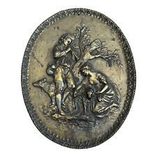 Bronze Oval Raised Wall Plate Tree Man Instrument Woman Sheep & Dog 285 16 T picture
