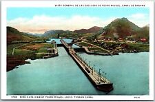 Bird's Eye View Pedro Miguel Locks Panama Canal Mountain Postcard picture