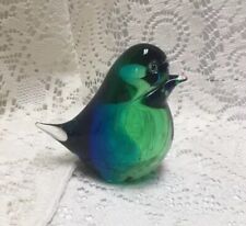 Vtg Italian Murano  MCM Glass Bird Sculpture Paperweight Blue & Green w/ STICKER picture