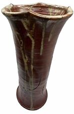 TerraCotta Vase Studio Art Scalloped Vase Stoneware Handmade 12x5” Sculpture picture