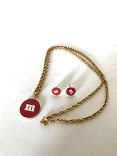 M&M's Set Red Candy Gold Tone Necklace & Pierced Enamel Earrings picture