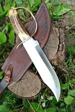 RARE DEER ANTLER HANDLE BRASS THICK GUARD HUNTING SURVIVAL  BOWIE KNIFE  picture