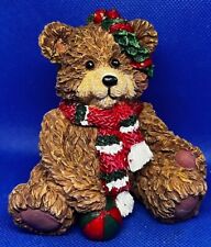 Vintage Christmas Teddy Bear with Scarf, Wreath and Ball Resin Figurine picture