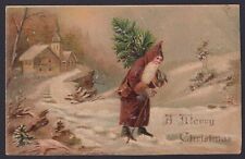 1907 Postcard Merry Christmas Old World Santa Long Beard Brown Suit picture