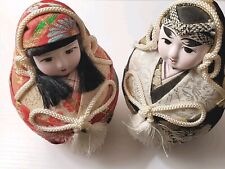 Vintage Japanese Roly Poly Hime Daruma Face Wedding Couple Dolls  6.5” picture
