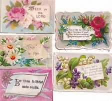 Antique Victorian Miniature Card Lot -Religious Flowers Lovely Cards picture