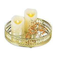 Decorative Mirror Tray Candle Tray - Round Display 7''-strip pattern Gold picture