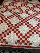 Vintage Handmade Quilt Irish Chain Red And Gold Stitched picture