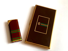 Vintage Authentic Gucci Brown Green Red & Gold Cigarette Case and Lighter picture