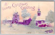 A HEARTY CHRISTMAS GREETING EMBOSSED AIRBRUSHED PURPLE METALLIC 1910's POSTCARD picture