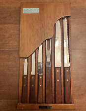 Forgecraft Stainless Steel 5 Piece Mid-Century Knife Set & Wooden DisplayUSA VTG picture