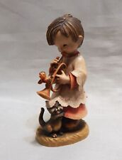 Anri Italy Ferrandiz Wood Carved Boy Playing Horn with Cat  6 3/8