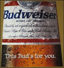 1996 Budweiser Beer This Bud's For You Print Ad Advertisement Vintage 7.75x10.75 picture