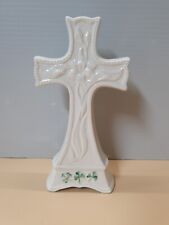 Vintage Belleek Ireland Irish Cross Easter Shamrock Clover Crucifix Mint 7.5