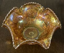Fenton Ruffled Edge Bowl Carnival Glass Marigold Hobstar 12 INCH. CRACKED READ picture