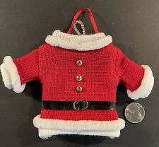 Santa Claus Red White Knit Coat On Hanger 3 Buttons,Belt, Christmas Ornament VGC picture