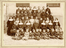 Antique Austrian Catholic School Cabinet Photo Nuns Priest Unhappy Girls picture