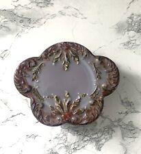 Vintage Milk Glass Vanity Dresser Lavender Opaque Dish with Lid Painted Design picture