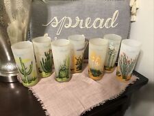 7 Anchor Hocking Blakely Gas Oil Arizona Cactus Frosted Highball Glasses picture
