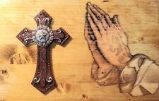 Handmade Wooden Engraved Box With Praying Hands with a 3D Cross. Bible Box   picture