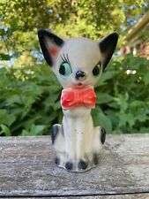 Vintage Chalkware - Shifty-Eyed Cat Wearing a Red Bow Tie and Grinning picture