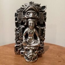 Vintage Authentic Mayan  King With Face Dragon Silver Sculpture Aztec Style picture