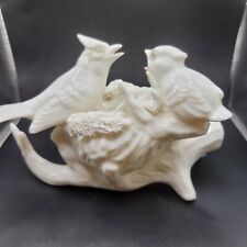 Vintage White Porcelain Bird Statue Figurine Cardinal Family Branch & Nest  picture