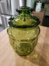 Vintage Weishar Glass Avocado Green LE Smith Apothecary Canister Jar W/ Lid  8