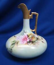 HAND-PAINTED ROSES  AUSTRIAN PORCELAIN EWER ARTIST SIGNED PUSHNELL picture