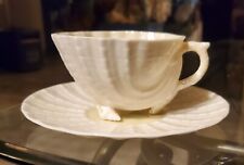 Vtg 1946-1955 Belleek Porcelain Neptune White Footed Cup & Saucer Set 4th Mark picture