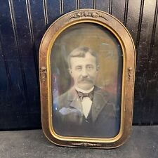 Vtg 1920-30’s Oval FLOWER Barbowa Convex Glass Frame Gold Painted Photo Man picture