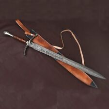 Handmade Damascus Steel Sword with Leader Sheath, Viking Sword, Battle Ready picture